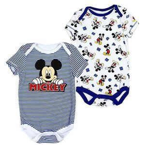 2 Mickey Mouse Bodysuits Navy White Stripes Baby Boys Disney Size 0-3 Months